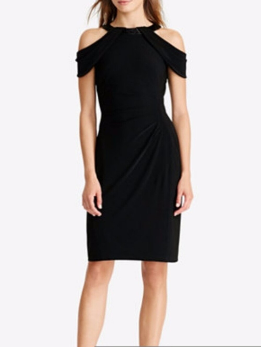 Lauren Ralph Lauren Black Cold-Shoulder Midi Dress 10 NEW